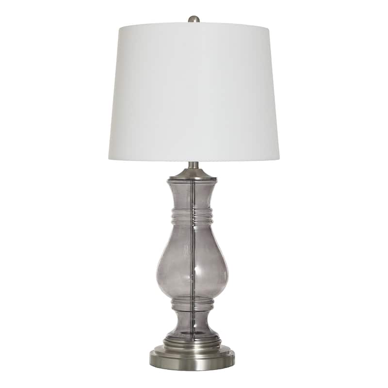 Smoked Grey Seeded Glass Table Lamp - Off-White Shade - Smoke Grey, Light Brass, Off-White