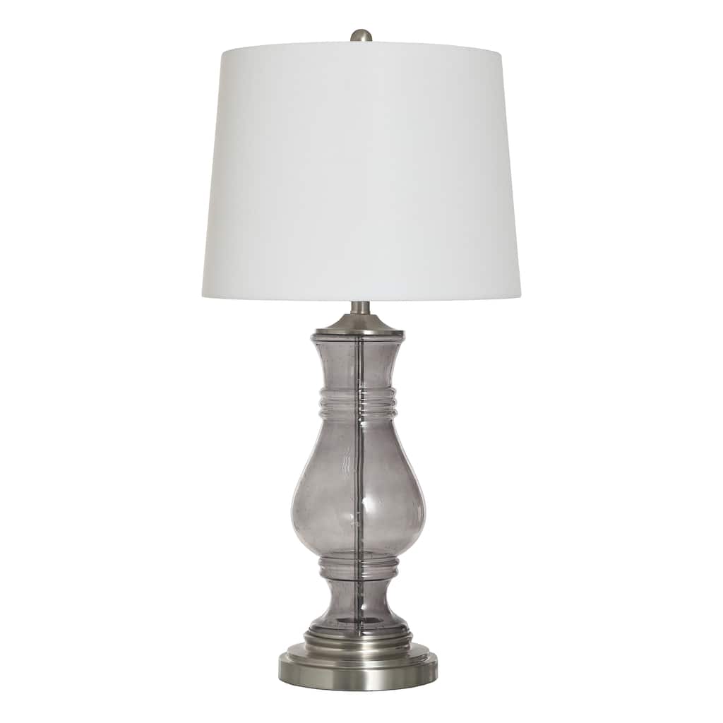 Smoked Grey Seeded Glass Table Lamp - Off-White Shade