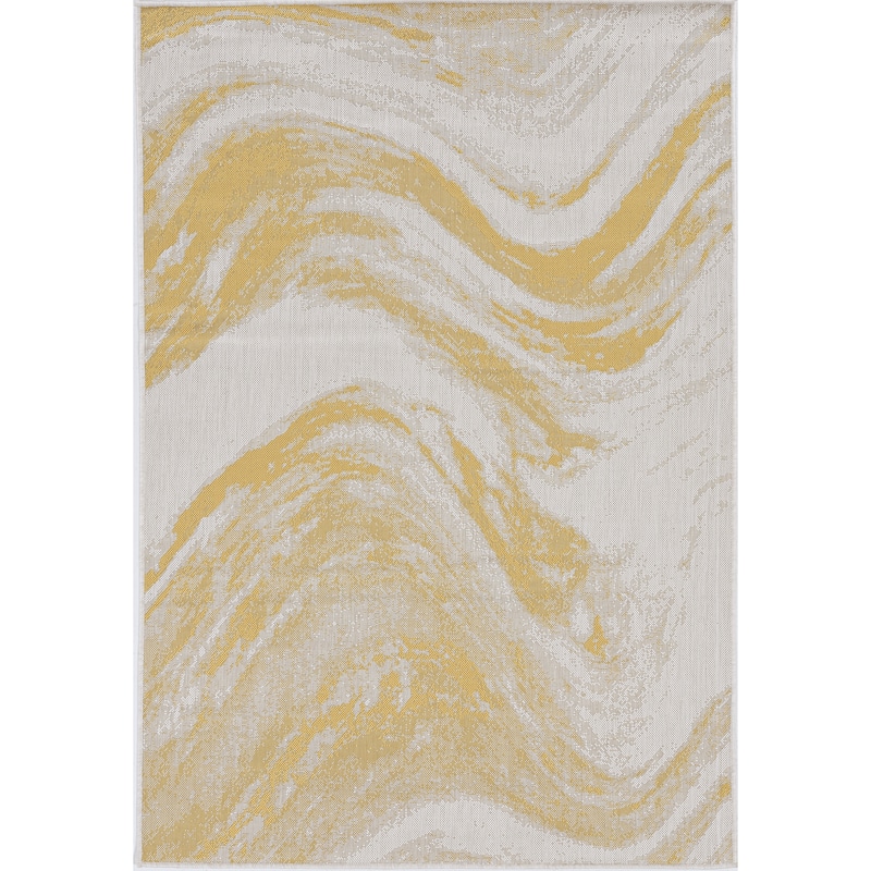 Bovence Global Wave Modern Indoor/ Outdoor Area Rug by Havenside Home - 2'7" x 3'11" - Gold
