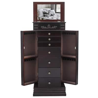 Stylish Jewelry Armoire with Mirror and Necklace Hooks - 18.5” x 12” x 42"