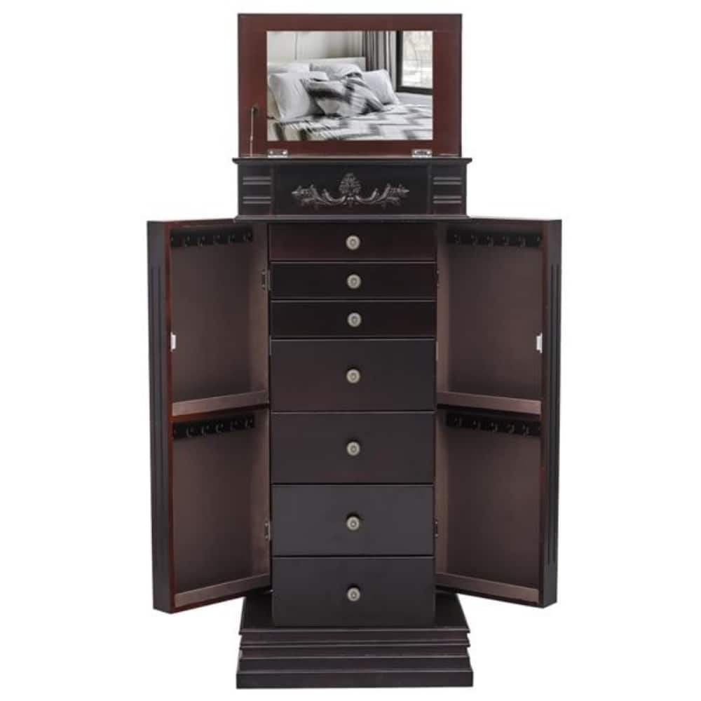 Stylish Jewelry Armoire with Mirror and Necklace Hooks - 18.5” x 12” x 42"