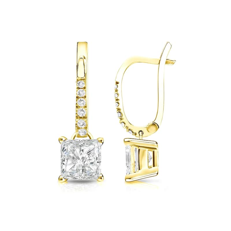 Auriya 14k Gold 1 1/2ctw Princess-cut Diamond Dangle Earrings (I-J, SI2-SI3) - Yellow