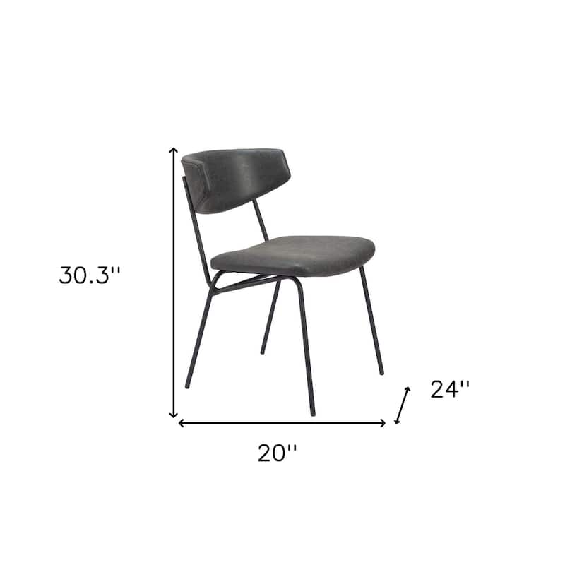 HomeRoots Set of Two Gray and Black Upholstered Faux Leather Open Back Dining Side Chairs - 20 in. x 30.3 in. x 24 in.