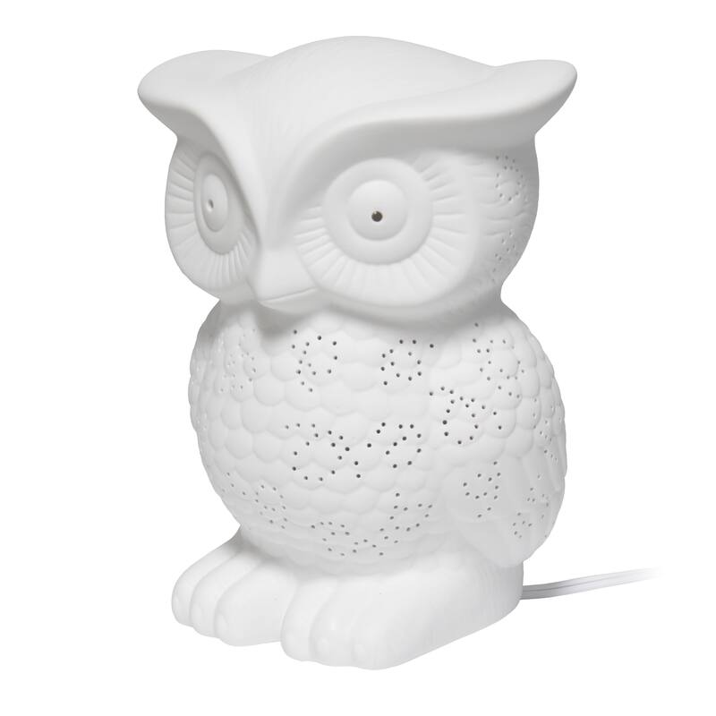 9.84" White Owl Cute Ceramic Table Lamp with Corded On/Off Switch for Cozy Lighting or Kids Room - 6.89”L x 7.48”W x 9.84”H