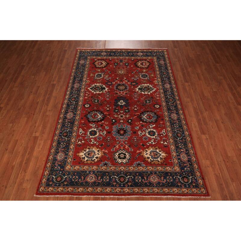 Vegetable Dye Heriz Area Rug Hand-Knotted Traditional Wool Carpet - 5'11" x 9'0"