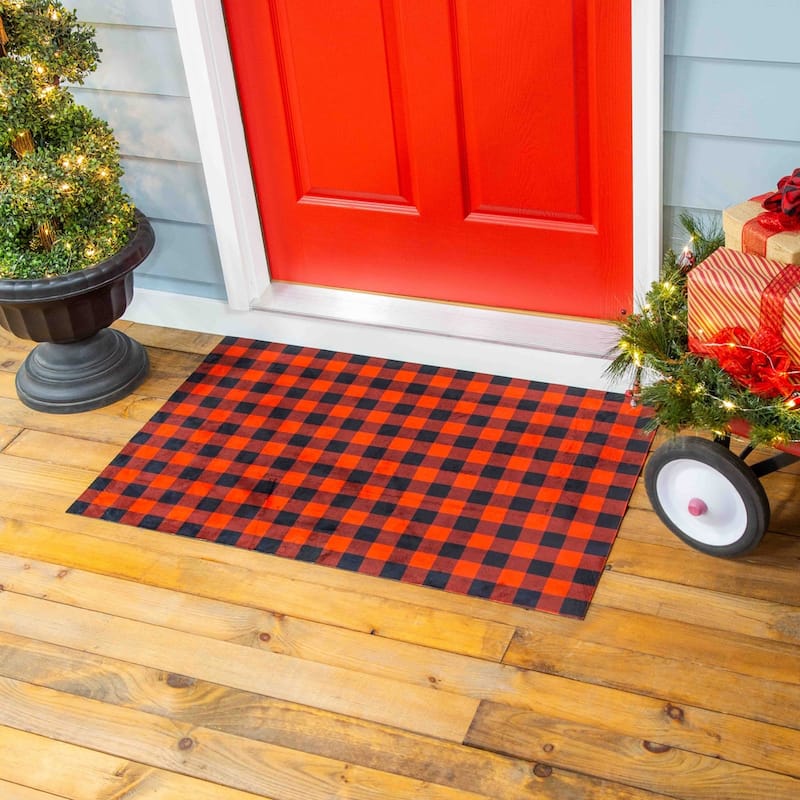 42 in. x 26.5 in. Red and Black Buffalo Check Layering Mat