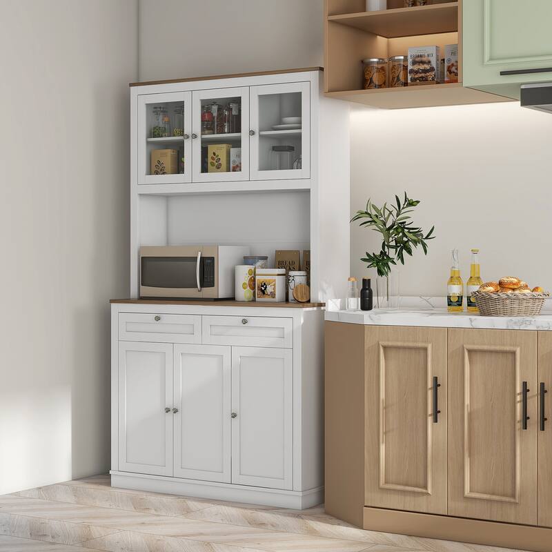 71" Tall Kitchen Pantry Storage Cabinet with Microwave Stand