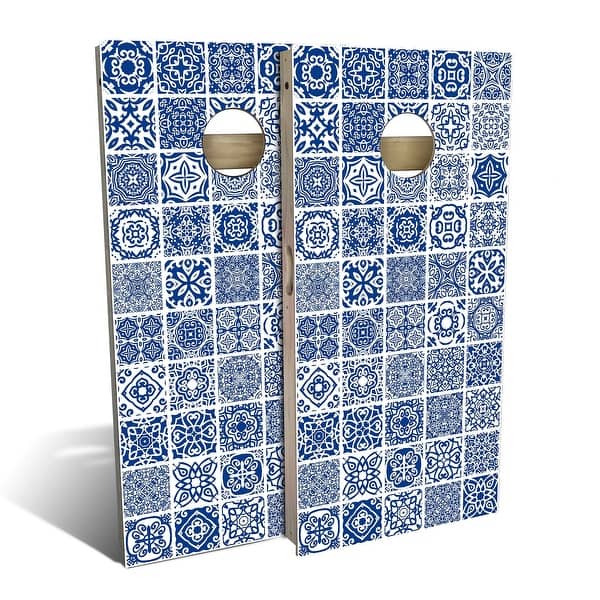 slide 2 of 8, Blue Tile Outdoor Cornhole Board Set Backyard 2x4 - Include Carrying Case