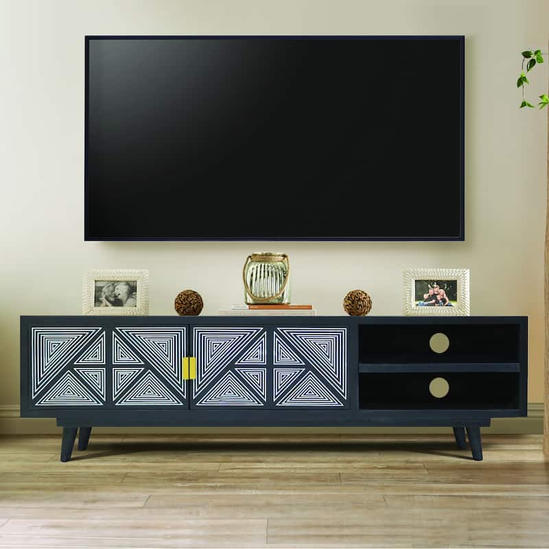 Bidi Mid-Century Modern 56-inch Wood 2-Open Shelf TV Stand by Furniture of America - Black