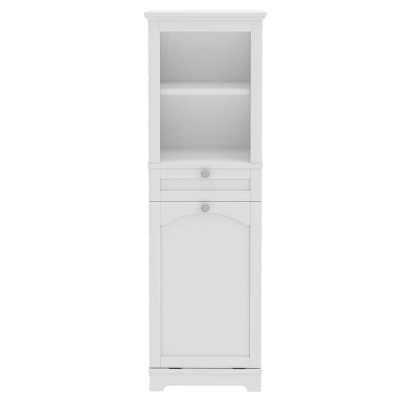 53 Inch Tall Tilt Out Laundry Hamper Cabinet with Hidden Basket and Storage Drawer