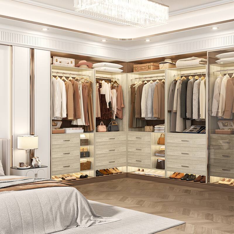 Cimly Set of 2 Closet Organizer with Drawers, Closet System with Hanging Rods and Storage Shelves