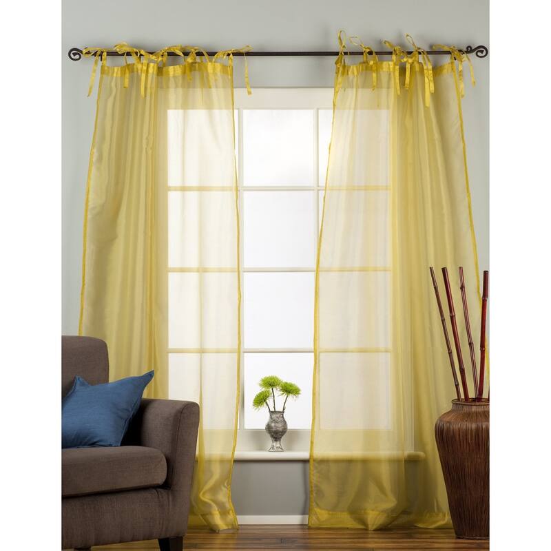Sheer Voile Tissue Curtains Panels Drapes 2 Panels , 2 Tiebacks On
