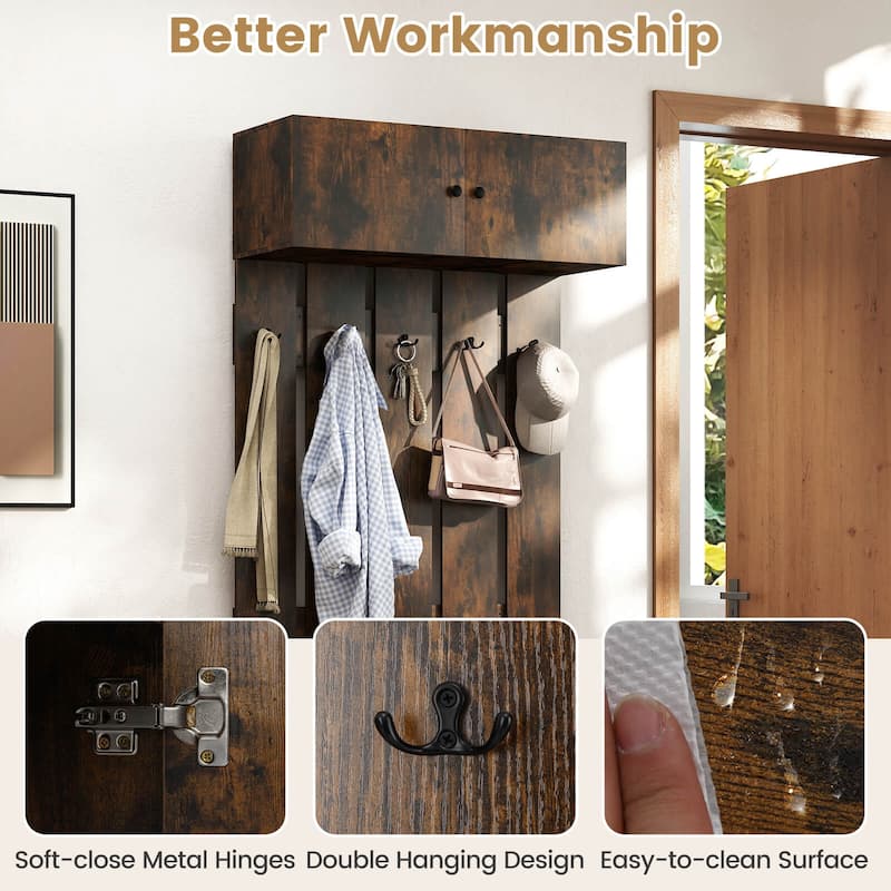 Costway Wall Mounted Entryway Wall Coat Rack with 5 Double Hooks & - See Details