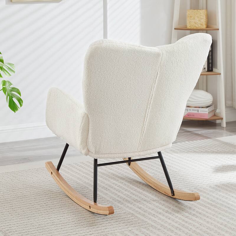 Anmytek Comfy Tufted Teddy Fabric Glider Rocking Chair