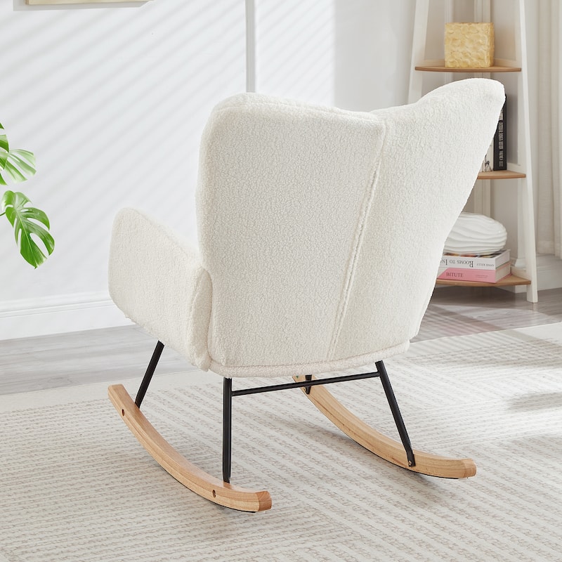 Roomfitters Modern Rocking Chair, Comfortable Nursery Glider with Solid Wood Base for Living Room Bedroom
