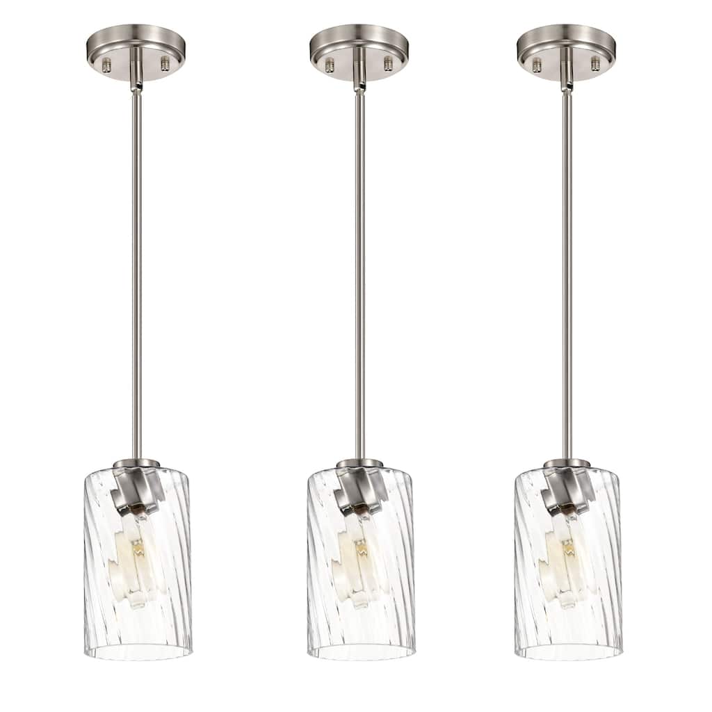 Brushed Nickel/Matte Black 1-Light 5 inch Mini Pendant with Clear Swirl Glass Shade