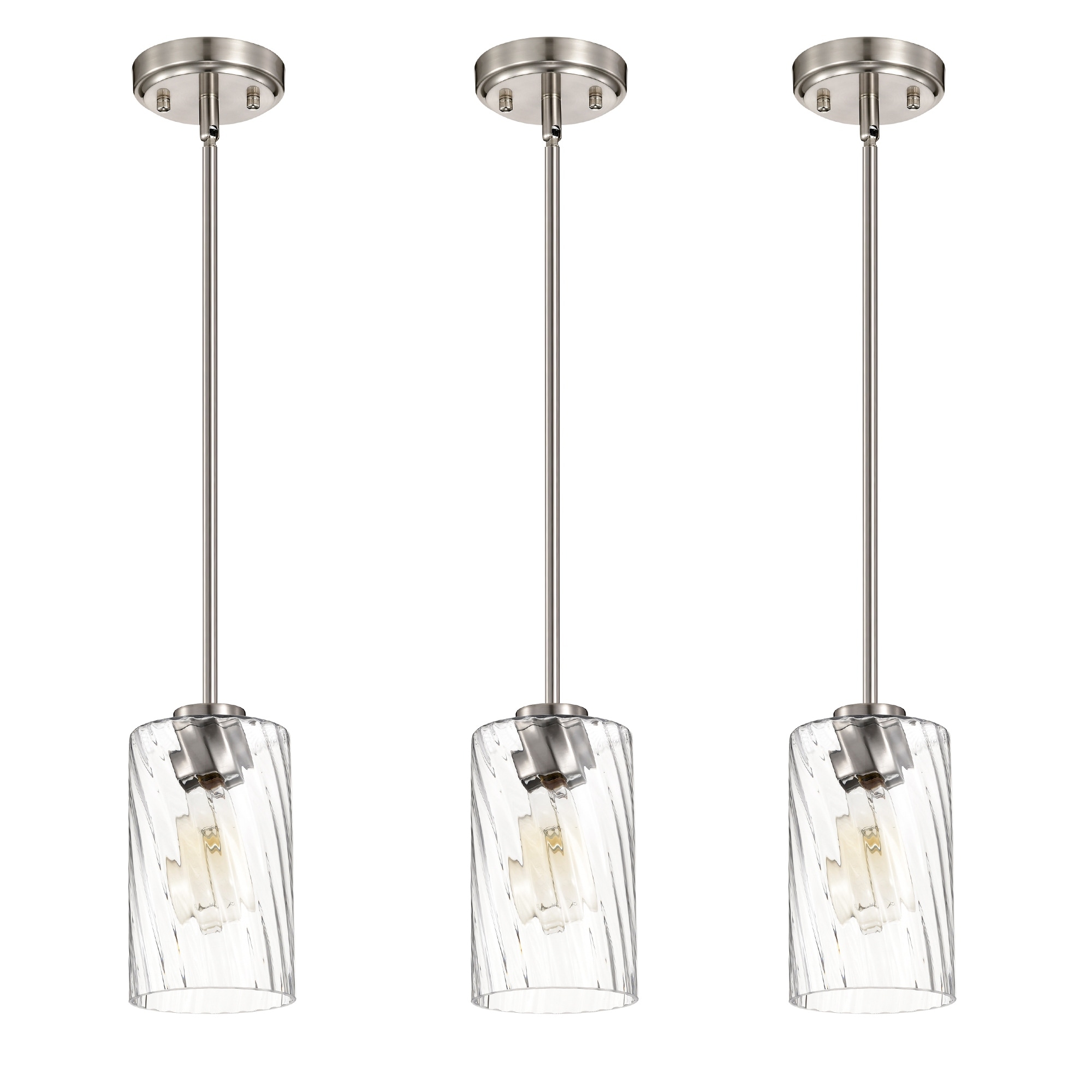 Brushed Nickel/Matte Black 1-Light 5 inch Mini Pendant with Clear Swirl Glass Shade
