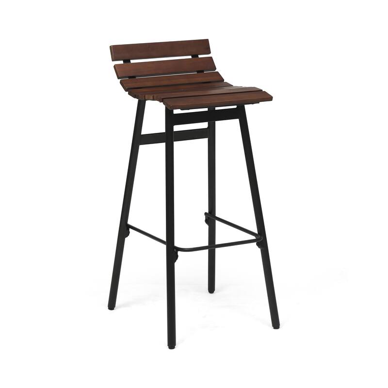 Roomfitters 2-Piece Modern Industrial Bar Stools, Wood Slat Counter Height Chairs with Metal Legs for Dining