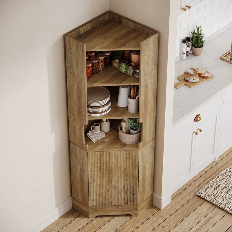 Corner Storage Cabinet with 4 Open Shelves and Cabinet
