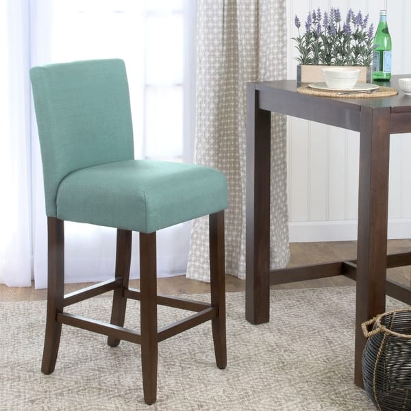 slide 2 of 5, HomePop 29-inch Bar Height Textured Aqua Upholstered Barstool
