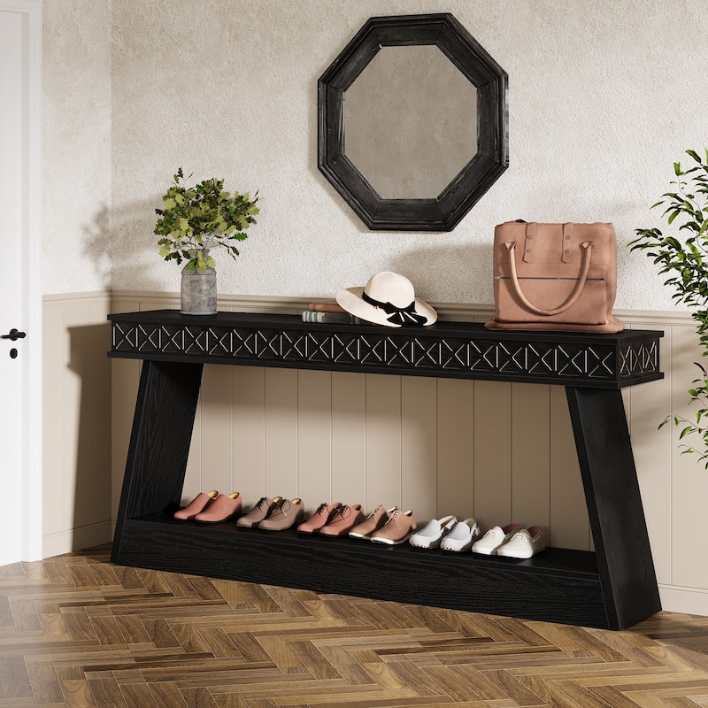 70.8-Inch Extra Long Console Table with Storage Shelf, 2-Tier Farmhouse Entryway Table - 70.87" L x 11.81" W x 31.5" H