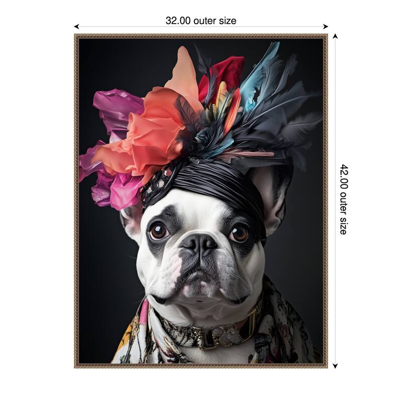 The Regal French Bulldog by Mowzu Framed Canvas Wall Art - 32 x 42 in