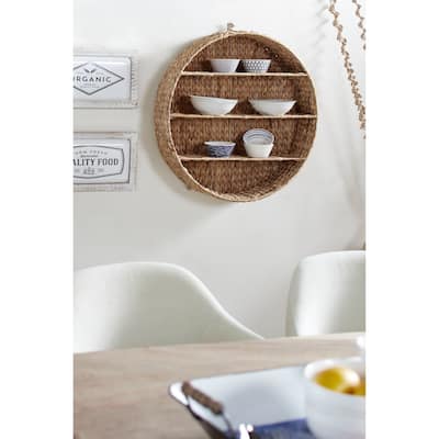 Brown Dried Plant Round 3 Shelves Wall Shelf