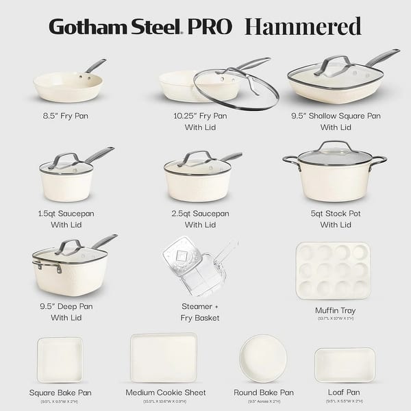 Gotham Steel Pro Hammered 20 Piece Ceramic Nonstick Induction Cookware and Bakeware Pots and Pans Set
