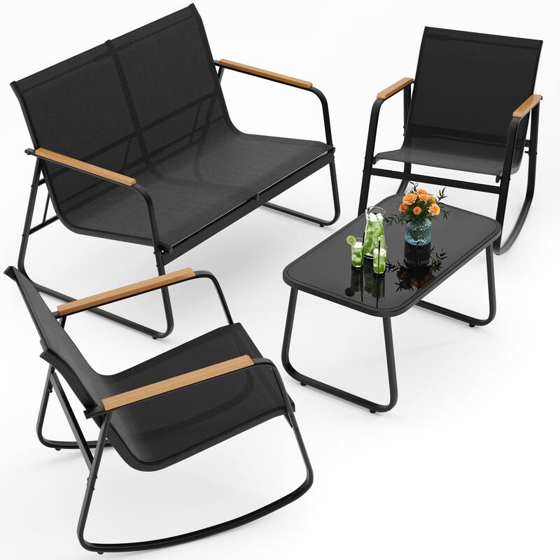 4-Piece Outdoor Patio Furniture Set, All Weather-Resistant Textile Fabric Outdoor Conversation Set