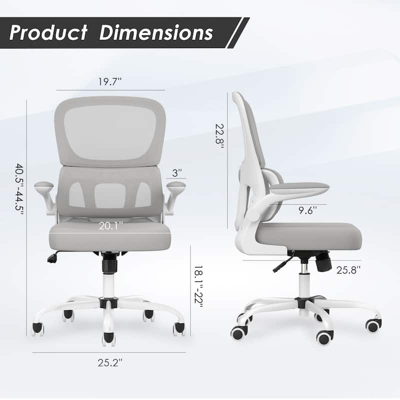 Office Chair, Mesh Ergonomic Office Chair with Lumbar Support, Comfy Computer Desk Chair with Flip Armrest Rolling Wheels