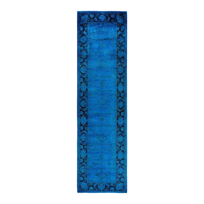 Vibrance One-of-a-Kind Hand-Knotted Runner Rug - Blue, 3' 2" x 11' 10" - 3' 2" x 11' 10"