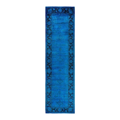 Vibrance One-of-a-Kind Hand-Knotted Runner Rug - Blue, 3' 2" x 11' 10" - 3' 2" x 11' 10"