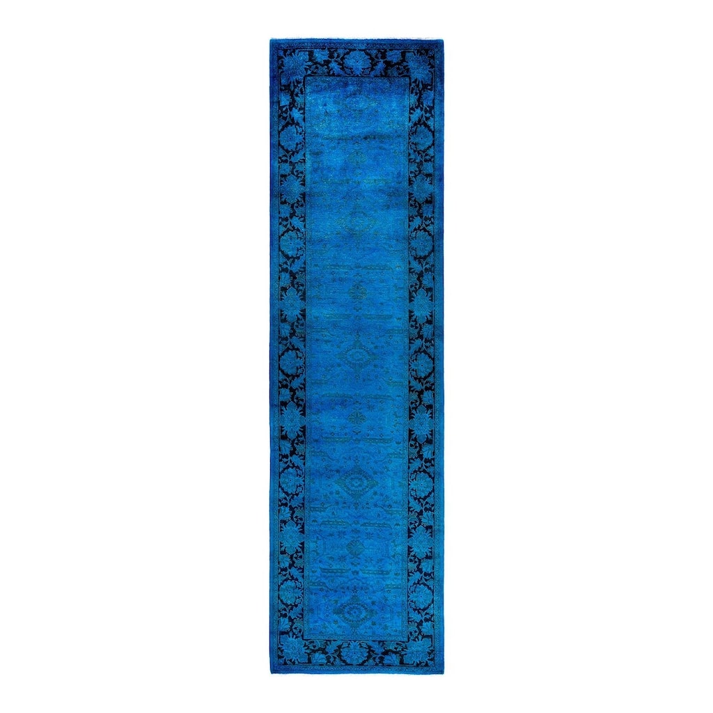 Vibrance One-of-a-Kind Hand-Knotted Runner Rug - Blue, 3' 2" x 11' 10" - 3' 2" x 11' 10"