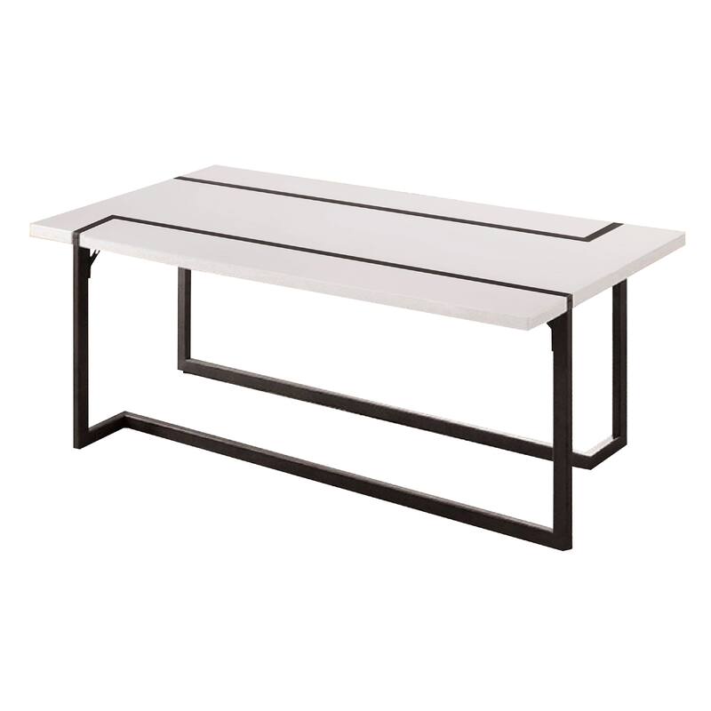 Iry Coffee Table, Black Steel Sled Base, 47 Inch, Gloss White Lacquer Top