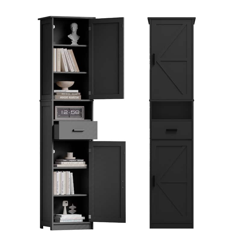 Homy Casa 69" Tall Kitchen Pantry Cabinet 2 Barn Doors & Drawer