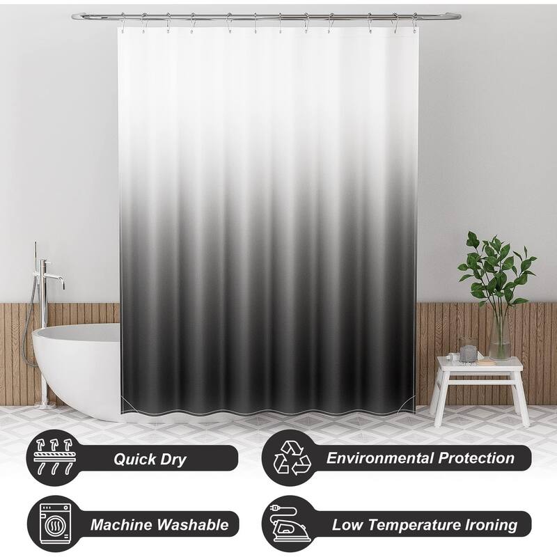 Ombre Black Shower Curtain, Farmhouse Cloth Set, 72x72 Inches