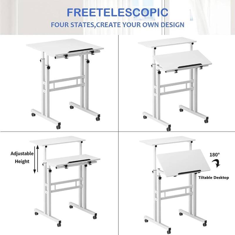 Height Adjustable Standing Mobile Computer Desk with 4 casters