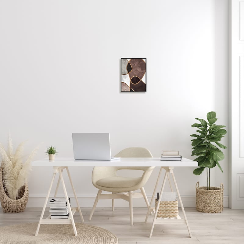Stupell Abstract Organic Layered Shapes Brown Blush Contrasting Tones Framed Wall Art