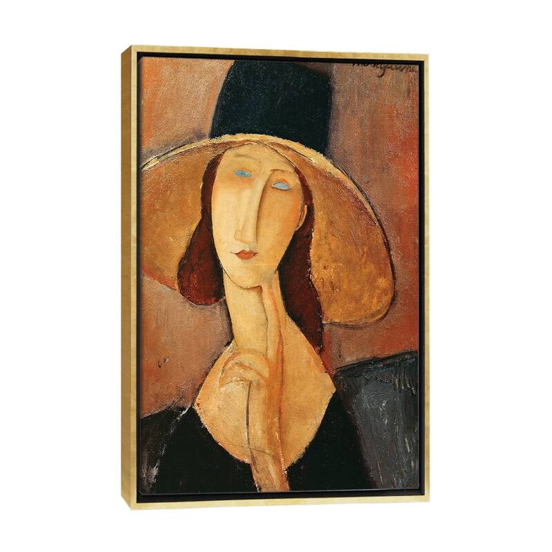 iCanvas "Portrait Of Jeanne Hebuterne In A Large Hat, c.1918-19" by Amedeo Modigliani Framed Canvas Print - Gold - 26x18