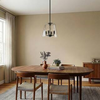 Htront Four-Light Pendant with Clear Striped Glass - Black