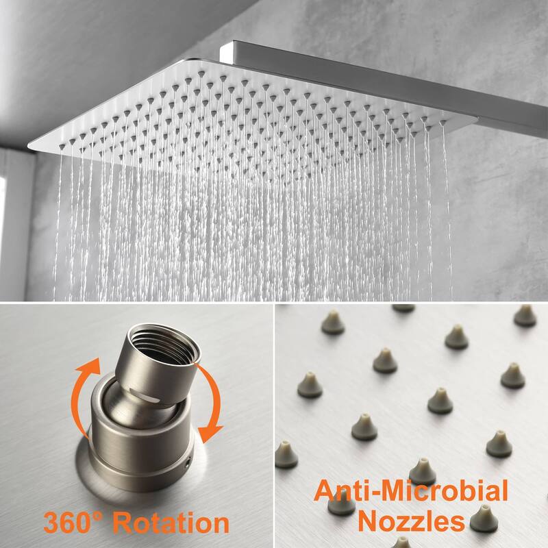 Wall Mount Tub Shower Faucet With Hand Shower Pressure Balance Shower System With Tub Spout 12 Inch Rainfall Shower Head Sets