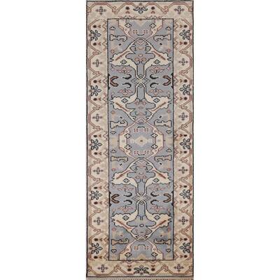 Blue Oushak Oriental Runner Rug Handmade Floral Wool Carpet - 2'7"x 8'0"