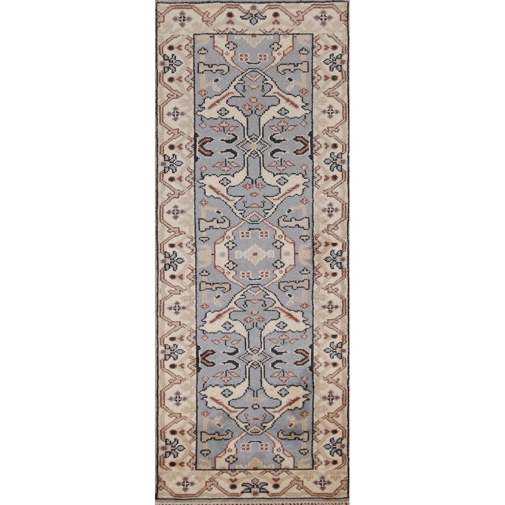 Blue Oushak Oriental Runner Rug Handmade Floral Wool Carpet - 2'7"x 8'0"