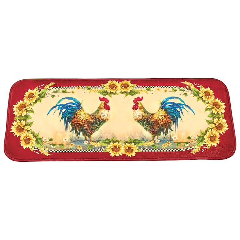 Rooster & Sunflowers Slip-Resistant Braided Kitchen Runner Rug