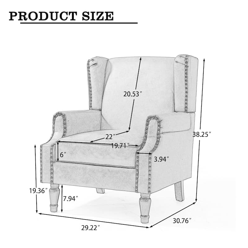 Wingback Accent Chair Nailhead Trim Living Room Reading Chair