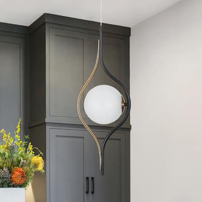 Modern Contemporary 1-Light Black Gold Kitchen Island LED Pendant Lights with Frosted Glass - 6.5" L x 5.5" W x 20" H