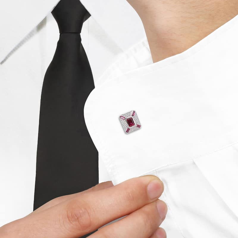 Miadora 5-1/4ct TGW Created Ruby and Created White Sapphire Cufflinks in Sterling Silver