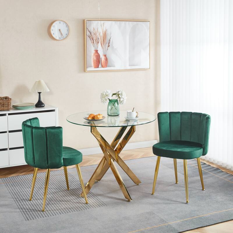Barrel Dining Chairs Set of 2, Velvet Upholstered Accent Chairs, Kitchen Side Chairs with Metal Legs for Kitchen, Living Room