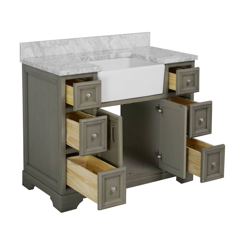 KitchenBathCollection Zelda 42" Farmhouse Bathroom Vanity with Carrara Marble Top