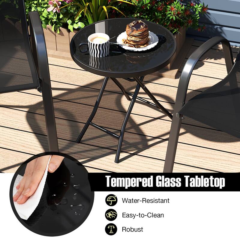 Gymax Round Folding Side Table 18 Inch Patio Coffee Table w/ Tempered